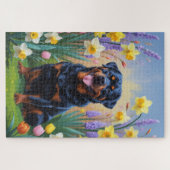 ロットワイラー 犬 春の花 絵画 ジグソーパズル (横)