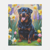 ロットワイラー 犬 春の花 絵画 フリースブランケット (正面)