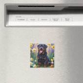 ロットワイラー 犬 春の花 絵画 マグネット (インサイチュ (食洗機))