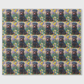 ロットワイラー 犬 春の花 絵画 ラッピングペーパー (フラット)