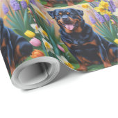 ロットワイラー 犬 春の花 絵画 ラッピングペーパー (ロールコーナー)