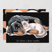 ロットワイラー 犬 猫 夢 抱擁 ホリデー カード (正面/裏面)