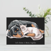 ロットワイラー 犬 猫 夢 抱擁 ホリデー カード (スタンド正面)