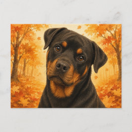 ロットワイラー 紅葉の森の犬 ポストカード