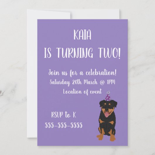 ロットワイラー 誕生日 招待状 (正面)