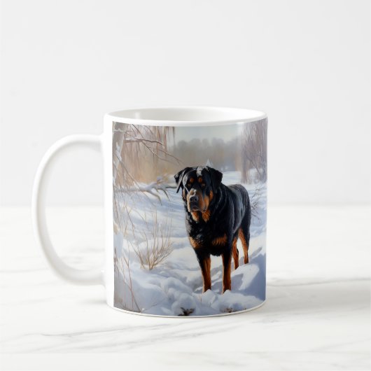 ロットワイラー 雪が降ります クリスマス コーヒーマグカップ (左)