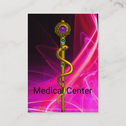 ロッドASCLEPIUSメディカルヒーリングシンボルPInk明るい赤紫色 名刺 (裏面)