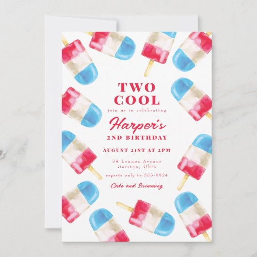 ロッポップ・アートのケット夏ポプシクルクール2歳の誕生日 招待状 (正面)