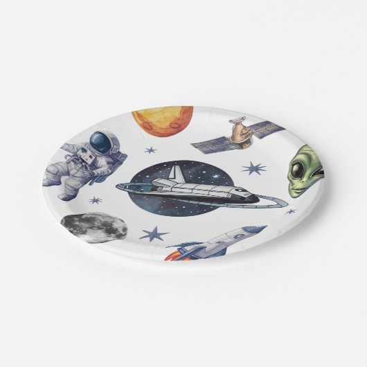 ロッモダンケット船宇宙惑星誕生日またはシャワー ペーパープレート (アングル)