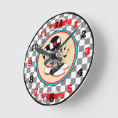 ロッ市松模様にク・nロール ラウンド壁時計 (傾斜)