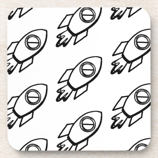 ロッ飛んでいるケットのスケッチパターン コースター (正面)