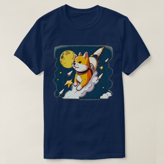 ロッ飛んでいるケット10との宇宙への柴犬 Tシャツ (デザイン正面)