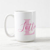 ロティ名意味とモノグラムピンク文字 コーヒーマグカップ (左)
