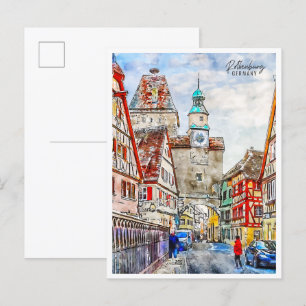 ロテンブルクGermany vintage travel water color ポストカード