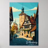 ロテンブルグドイツヴィンテージ旅行イラストレーション ポスター (正面)