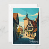 ロテンブルグドイツヴィンテージ旅行イラストレーション ポストカード (正面/裏面)