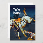 ロデオでの白い暴れ馬とカウボーイ 招待状 (正面/裏面)