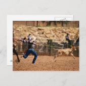 ロデオで子牛をローピングするカウボーイ ポストカード (正面/裏面)