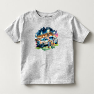 ロデオのカウガールと馬のトラックとトレーラー トドラーTシャツ