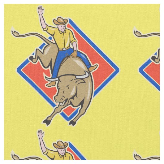 ロデオのカウボーイのBullの西部の乗馬 ファブリック (クローズアップ)