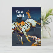 ロデオのホワイトバッキング·ブロンコとカウボーイ 招待状 (スタンド正面)