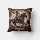 ロデオの女性のカーボーイと馬 クッション (裏面)