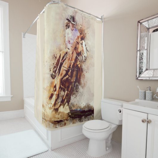 ロデオの女性のカーボーイの乗馬馬のシャワー・カーテン シャワーカーテン (インサイチュ)