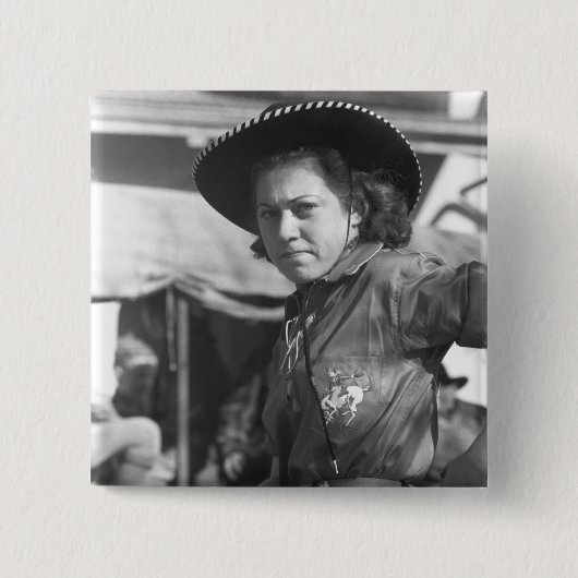 ロデオの女性のカーボーイ: 1940年 缶バッジ (正面)