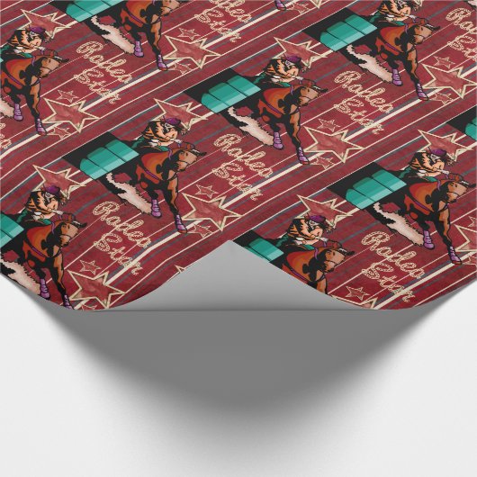 ロデオの星を競争させる西部のロデオの女性のカーボーイのバレル ラッピングペーパー (角)