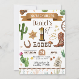 ロデオの最初の誕生日パーティーの招待状 招待状