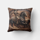 ロデオの絵で牛を馬に乗せて歩く女性 クッション (裏面)