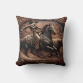 ロデオの絵で牛を馬に乗せて歩く女性 クッション (正面)