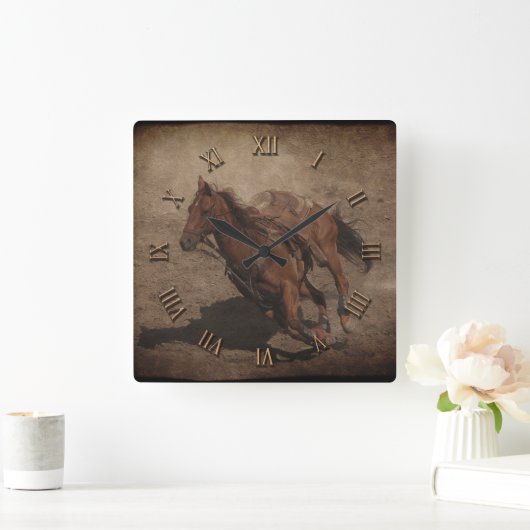 ロデオの馬を壊して下さい スクエア壁時計 (ホーム)