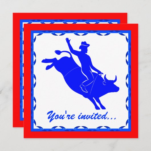ロデオのBullのライダーを持つ国の西部のパーティー 招待状 (正面/裏面)