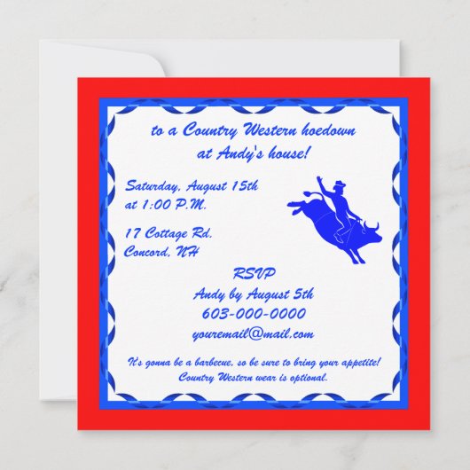 ロデオのBullのライダーを持つ国の西部のパーティー 招待状 (裏面)