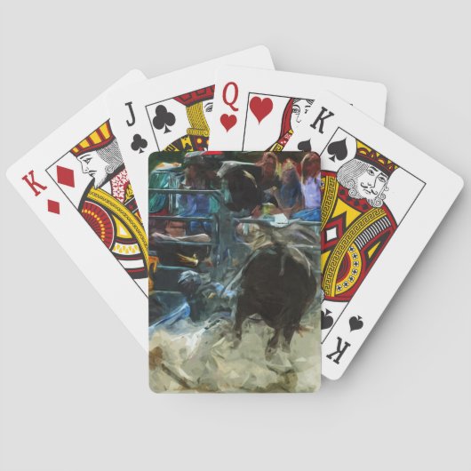 ロデオのBullの乗車の終りの抽象芸術の印象主義 トランプ (裏面)