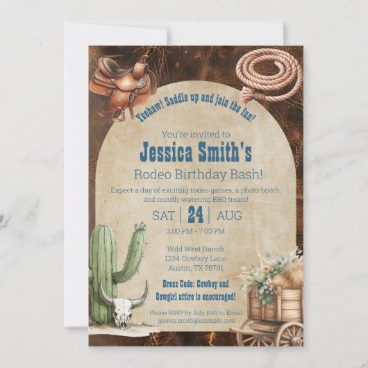 ロデオをテーマにした大人誕生日招待状 招待状 (正面)