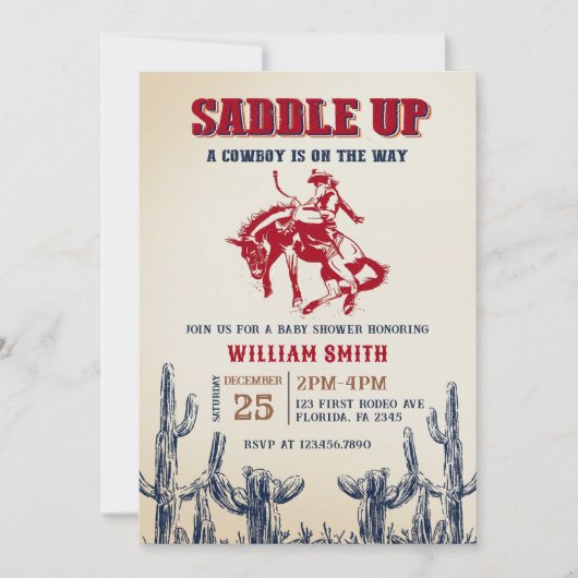 ロデオウエスタンカウボーイベビーシャワーパーティの招待状 招待状 (正面)