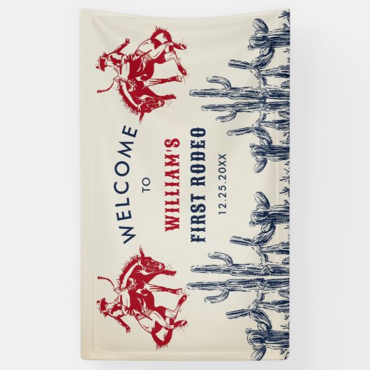 ロデオウエスタンカウボーイ1st誕生日パーティー 横断幕 (縦)