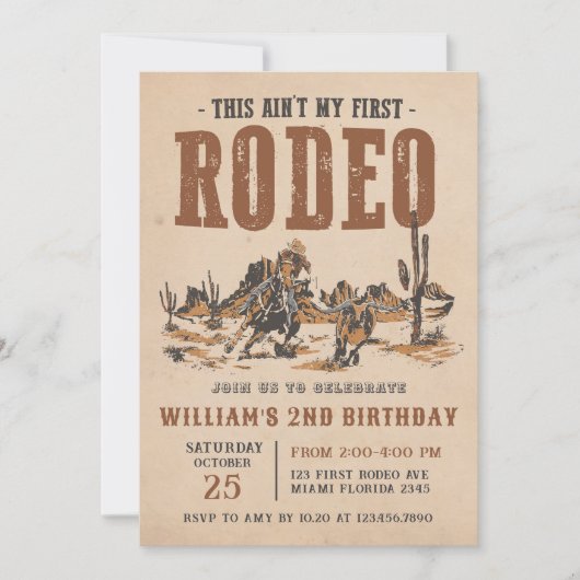ロデオウエスタンカウボーイ2nd誕生日パーティー 招待状 (正面)