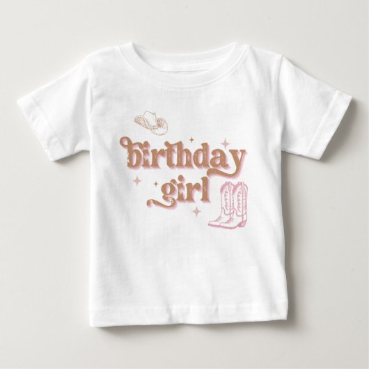 ロデオウエスタンピンク女性のカーボーイ誕生日 ベビーTシャツ (正面)