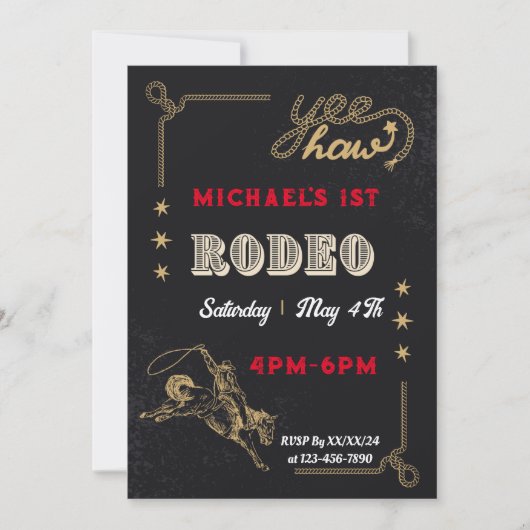 ロデオウエスタンライディングカウボーイ誕生日 招待状 (正面)
