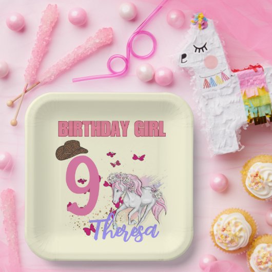 ロデオウマズポニーフラワーズバースデーパーティーガール ペーパープレート (パーティー)