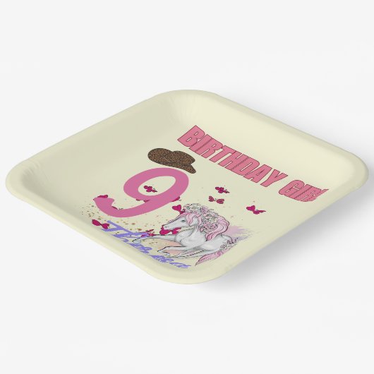 ロデオウマズポニーフラワーズバースデーパーティーガール ペーパープレート (傾斜あり)