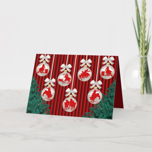 ロデオオーナメントオンレッドホリデーグリーティングカード シーズンカード (正面)