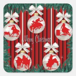 ロデオオーナメントオンレッドホリデーステッカー2 スクエアシール