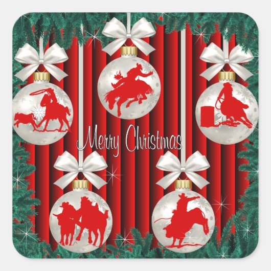 ロデオオーナメントオンレッドホリデーステッカー2 スクエアシール (正面)