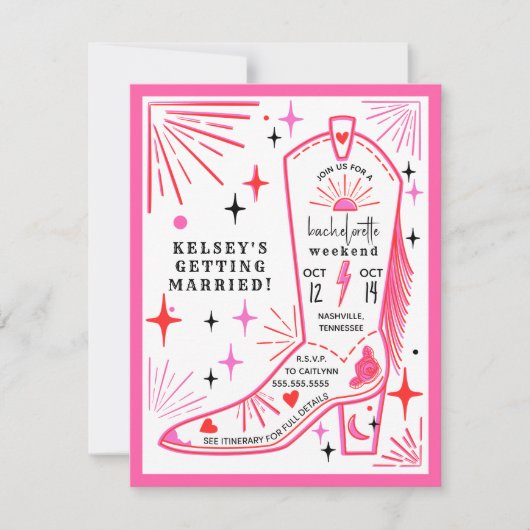 ロデオカウガール ピンク バチェロレッテ ウィークエンド スケジュール 招待状 (正面)