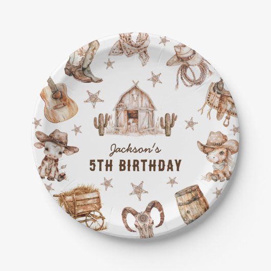ロデオカウボーイの子供の誕生日 ペーパープレート (正面)
