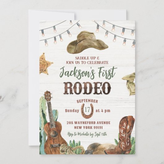 ロデオカウボーイの最初の誕生日パーティーの招待 招待状 (正面)